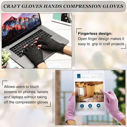 Vista 6 de Geyoga 3 pares de guantes de compresión para manos y artritis sin dedos, alivio de presión articular, para acolchar, costura, escribir, tareas