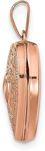 Vista 2 de Collar de cadena con colgante de oro rosa de 14 quilates con textura de doble corazón de 0591in con colgante de foto de 0591in que sostiene fotos