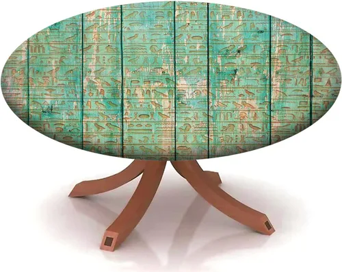 Vista 22 de Mantel redondo ajustable con patrón marítimo, borde elástico, adecuado para catering y cocina, se puede limpiar con el mantel de mesa redonda