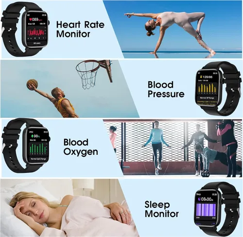 Vista 5 de Reloj inteligente para iPhone Android, rastreador de fitness de 1.9 pulgadas con (respuesta/hacer llamadas) IP 67 relojes digitales deportivos Negro