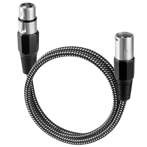 Vista 24 de Cable XLR de 3 pies/2 unidades, cable de micrófono Nylong trenzado equilibrado XLR macho a hembra, cables de conexión de micrófono de alta