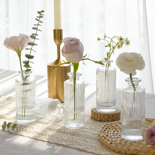 Vista 6 de ComSaf Jarrones Pequeños para Flores, Mini Jarrones de Cristal Transparente al por Mayor, Mini Jarrón de Flores de 5.2 Pulgadas de Alto, Jarrones