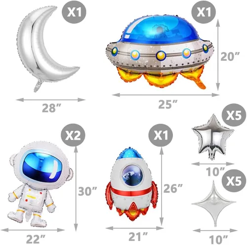 Vista 2 de Globos grandes del espacio exterior, 15 piezas de globos espaciales de Mylar de astronauta, astronauta, astronauta, cohete, dirigible luna