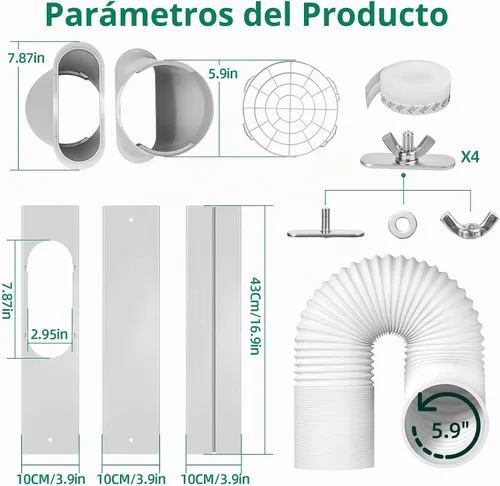 Vista 3 de Kit de ventana de aire acondicionado portátil, kit de ventilación de CA universal ajustable con manguera de escape de 5.9 pulgadas para ventanas
