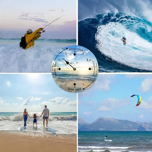 Vista 7 de Reloj de marea de madera, playa, pájaros, costa este, océano, reloj de marea de madera con marea alta y baja, reloj vintage de movimiento de marea