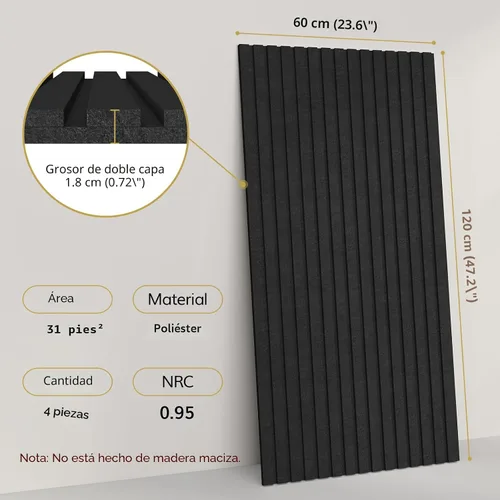 Vista 3 de TONOR Paneles de pared acústicos de doble capa autoadhesivos de alta densidad, paquete de 4 paneles de 47.2"x23.6"x0.72", paneles grandes de pared
