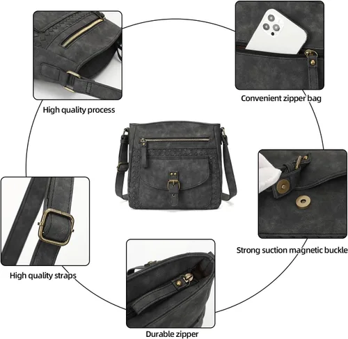 Vista 6 de KouLi Buir Monederos cruzados para mujer, bolsos de hombro de piel sintética, bolso bandolera Crossboby, medianos y múltiples bolsillos..