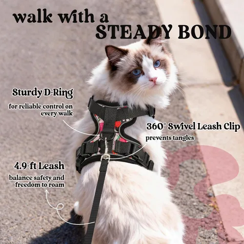 Vista 5 de rabbitgoo Cat Harness and Leash Set, Escape Proof Vest, XXS, Berry Pounce Soft Breathable Mesh, No-choke Adjustable Fit, Snap Buckles, Sturdy