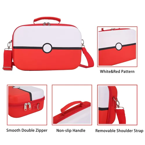 Vista 4 de Red & White Travel Carrying Case For Nintendo Switch & Switch OLED, Deluxe Protective Hard Shell Waterproof Case Fits Nintendo Switch Console & Full