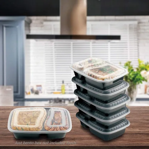 Vista 6 de Paquete de 20 recipientes para preparación de comidas, 2 compartimentos, caja Bento de 32 onzas, recipientes de alimentos aptos para microondas