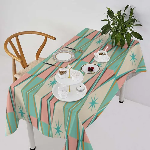 Vista 34 de Mantel retro moderno de mediados de siglo, diseño de colores retro de los años 50, resistente al agua, mantel lavable para cocina, comedor, fiesta