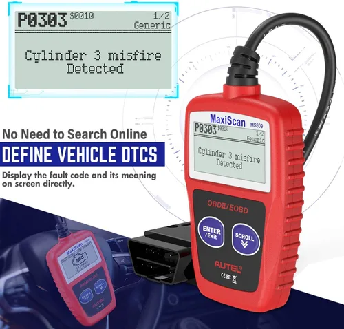 Vista 5 de Autel OBD2 Escáner MS309 Universal para Coche, Lector de Códigos de Fallas del Motor, Comprueba la Luz de Verificación del Motor y el Estado