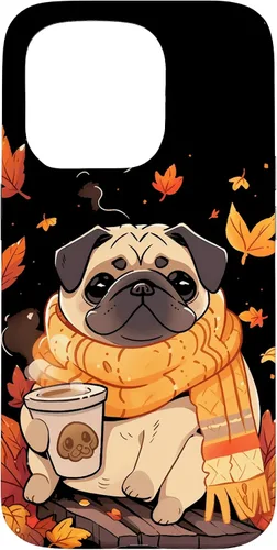 Vista 14 de Pug Fall Autumn Leaves Pumpkin Spice Latte Dog Kawaii Case for iPhone 17
