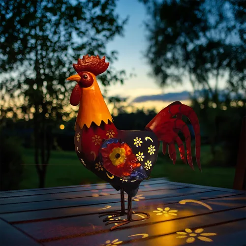 Vista 7 de LIFFY Decoración de Gallo de Metal para Patio, Decoraciones Solares de Gallo de 18 Pulgadas para Patio Exterior, Decoración de Gallo de Jardín