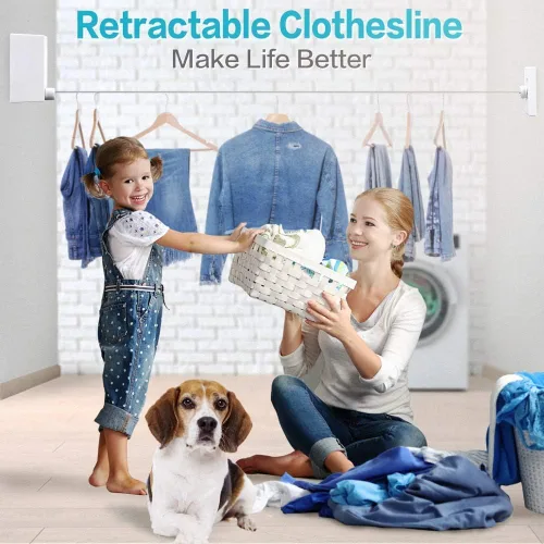 Vista 5 de Tendedero retráctil Línea de ropa para interiores y exteriores Línea de secado de ropa resistente Estante de secado de ropa montado