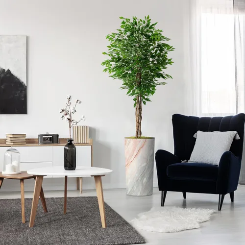 Vista 13 de Árbol artificial en macetero con efecto de granito moderno, ave del paraíso artificial de seda para decoración del hogar en interiores y exteriores