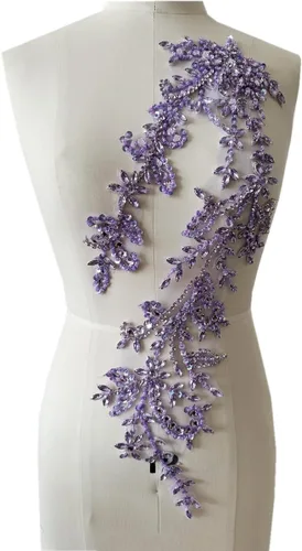 Vista 32 de Parches de lentejuelas brillantes de acrílico hechos a mano en encaje, con cuentas y piedras, para coser, accesorios para vestido de novia (negro)