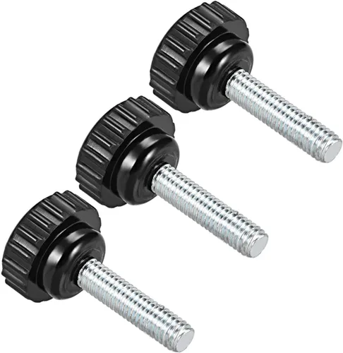 Vista 14 de Perillas de sujeción moleteadas, rosca macho M4 x 0.630 in, cabeza de 0.630 in, pomos de plástico termoestable para tornillo de pulgar negro