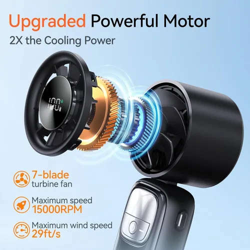 Vista 2 de KIMMOO Ventilador turbo portátil 3 en 1, 100 velocidades, 15000 RPM, refrigeración de 10 horas, pantalla LED, rotación de 90°, alimentado por