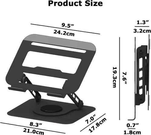Vista 2 de Soporte ajustable para laptop, elevador giratorio de 360°, base estable para MacBook Pro/Air Notebook de hasta 16 pulgadas, color negro