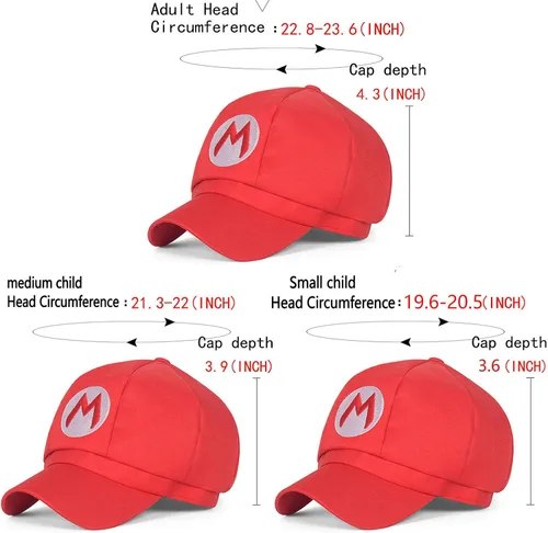 Vista 2 de Super Mario Bros Sombrero Luigi Gorra Cosplay para niños y adultos, disfraz de Halloween de béisbol, anime, unisex, 2 unidades, 22.83-23.62 pulgadas
