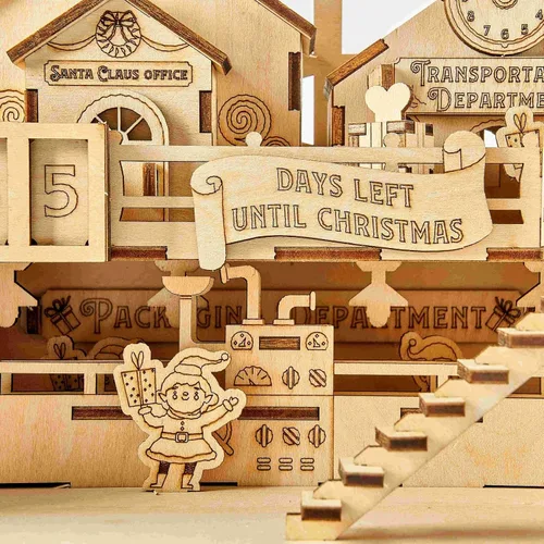 Vista 3 de Rompecabezas de madera 3D, kits de modelo de fábrica de Papá Noel, rompecabezas y rompecabezas para Navidad/cumpleaños, regalos para adultos