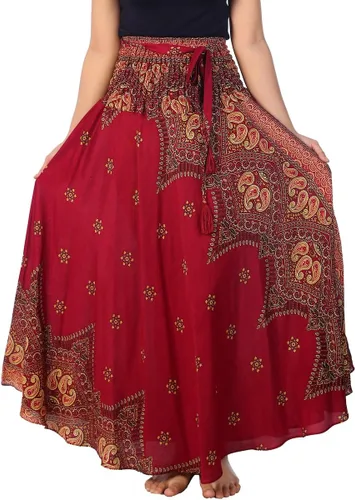 Vista 16 de Lannaclothesdesign - Falda larga para mujer de estilo bohemio, gitano, hippie, ropa de falda boho Rosa doble negra