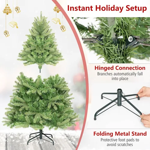 Vista 6 de Goplus Árbol de Navidad de abeto artificial preiluminado de 4.5 pies con Rosa