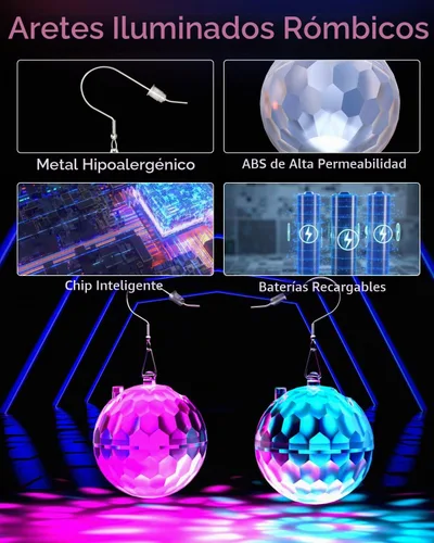 Vista 5 de Pendientes de discoteca iluminados, Plástico, Sin piedra preciosa Multicolor