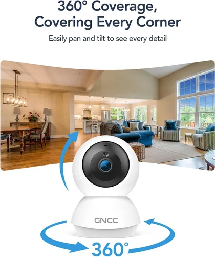 Vista 6 de GNCC Cámaras para seguridad en el hogar 5Ghz WiFi Cámara interior con 360 ° Blanco