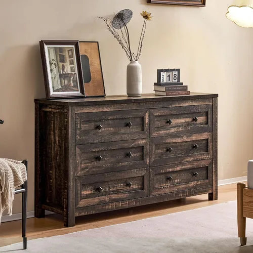 Vista 14 de VanAcc - Cómoda de granja de 5 cajones, cómoda para dormitorio, color gris Cómoda de madera natural de 47 pulgadas de alto, amplio almacenamiento