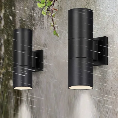 Vista 2 de rosykite Lámpara de pared al aire libre, cilindro moderno arriba abajo Negro