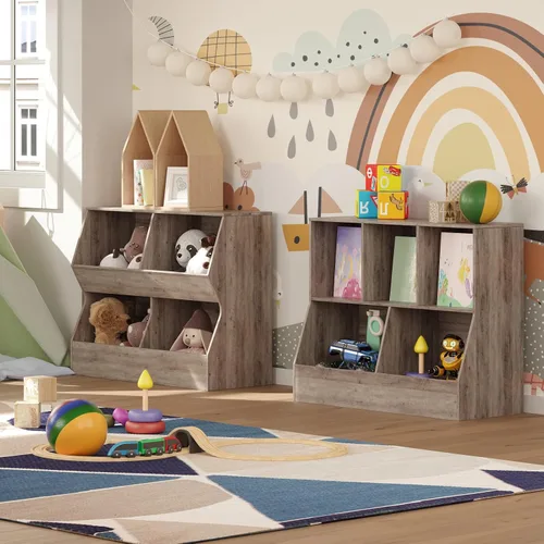 Vista 6 de DINZI LVJ Estantería para niños, organizador de almacenamiento de juguetes, armario de almacenamiento de juguetes de madera, estantería para niños