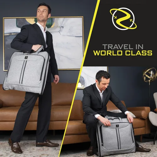 Vista 8 de ZEGUR Bolsa de ropa para viajes y viajes de negocios con correa para el hombro, Gris de lujo.