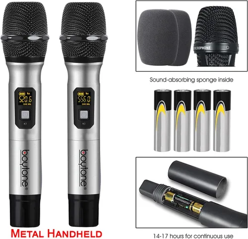 Vista 4 de Boytone BT-48UM - Micrófono inalámbrico de 100 canales, doble metal profesional UHF inalámbrico micrófono dinámico inalámbrico Sistema de micrófono