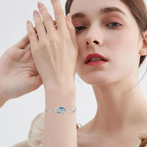 Vista 5 de Pulsera de delfín para mujer, de plata de ley, tobilleras de delfín, impermeables, hipoalergénicas, dijes de cristal, regalo único de Navidad