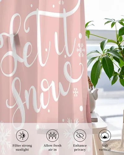 Vista 4 de Cortinas traslúcidas de muñeco de nieve rosa rubor de 39 pulgadas de largo, juego de 2 paneles de cortinas para cocina, dormitorio, sala de estar