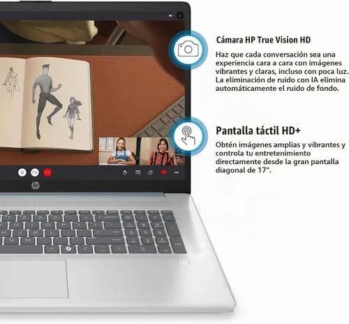 Vista 11 de HP Laptop empresarial con pantalla táctil de 17 pulgadas 2025, Intel Ultra 7 255U (máximo 5.2 GHz), pantalla táctil antirreflejos HD+ de 17.3