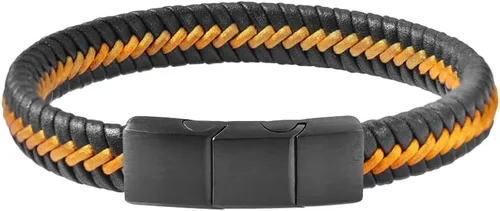 Vista 2 de Magna Steel Pulsera trenzada de cuero genuino para hombre con cierre magnético