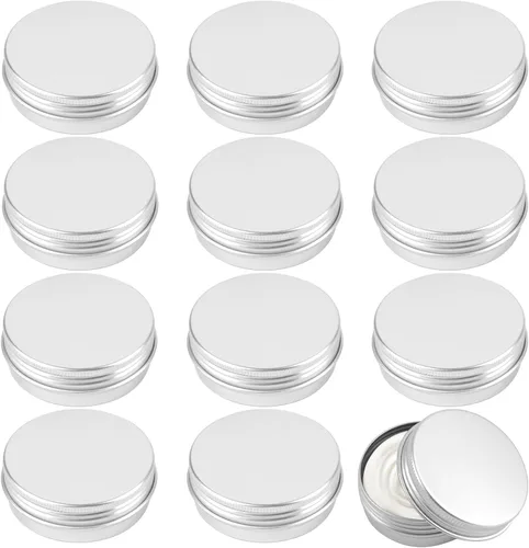 Vista 9 de Paquete de 12 latas, latas de salve de 0.5 onzas con tapas, recipientes pequeños de aluminio de metal recargable, recipientes redondos de estaño