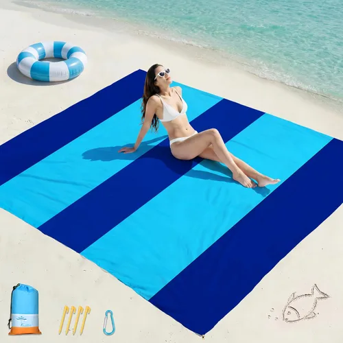 Vista 8 de Famstar Manta de playa de gran tamaño extra grande 78 x 81 pulgadas/10 x 9 pies, manta de playa impermeable a prueba de arena para 2-8 adultos