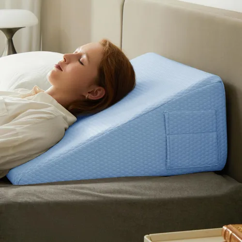 Vista 17 de Bedluxe - Almohada en forma de cuña, almohada de cuña de cama de 8 pulgadas, almohada elevada para el cuerpo para el apoyo de la espalda, reflujo