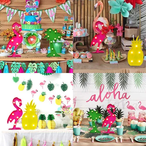 Vista 7 de AceList Suministros para fiestas tropicales de Luau, flamencos, palmeras y piña, flamencos, letrero de luz para decoración de fiesta temática