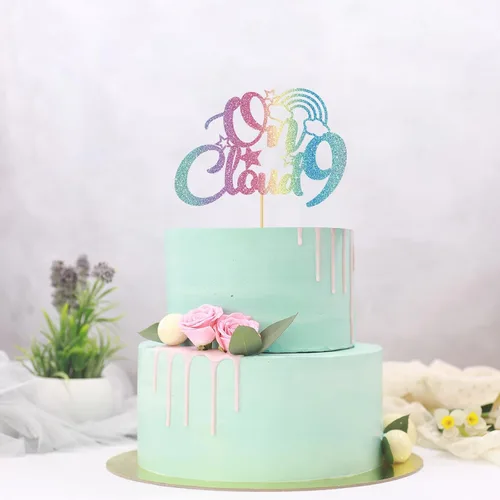 Vista 9 de On Cloud 9 - Decoración para tartas de 9 años de niña y niño, letrero con texto en inglés "I I'm Nine Cloud", decoración de pasteles para fiesta