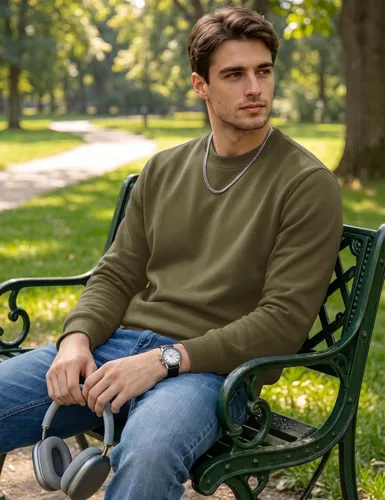 Vista 2 de MAGCOMSEN - Sudadera de cuello redondo para hombre, manga larga, casual, de forro polar cálido Verde militar