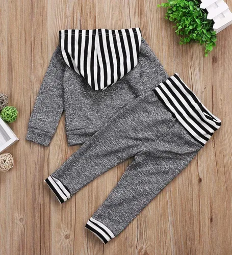 Vista 6 de Conjunto de ropa para bebé niño con capucha para otoño e invierno, pantalones de género neutro de manga larga