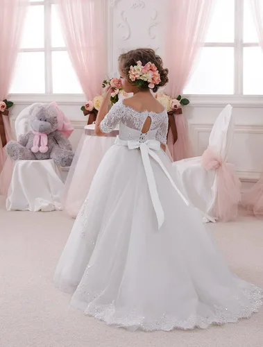 Vista 2 de Elegante vestido de primera comunión con cuentas de encaje para niña de 2 a 12 años