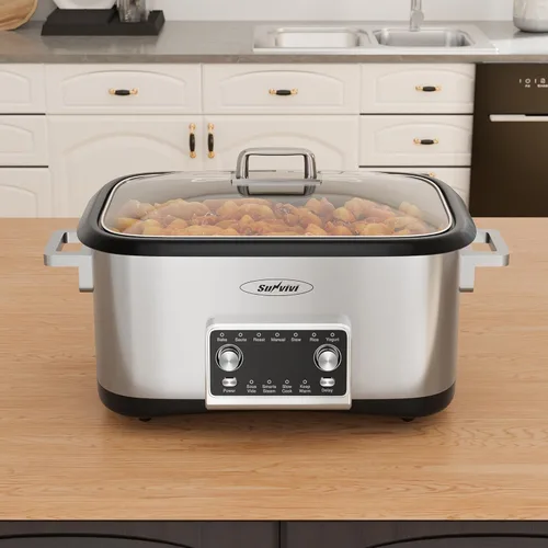 Vista 9 de Sunvivi Olla de cocción lenta de 8 cuartos de galón, horno asador, multi-cocción programable 12 en 1 con calentador de alimentos, temporizador