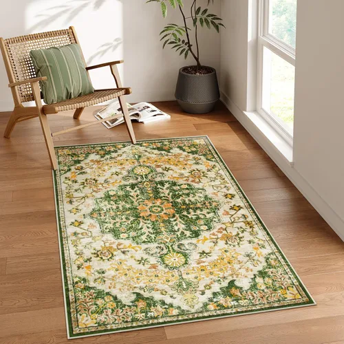 Vista 27 de Lahome Alfombra Floral Bohemio Medaillon - 2x3 Pequeña Alfombra de Baño Rosa Caliente, Alfombra de Cocina, Lavable a Máquina, Antideslizante, Suave
