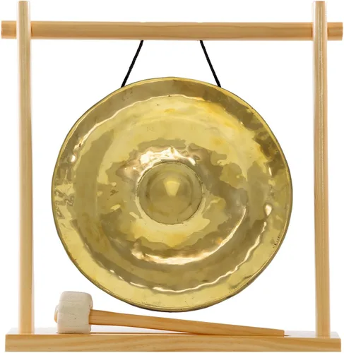 Vista 3 de Gongs de pezón dorado tailandés en soportes, incluye gong, tu elección de soporte y maza/tono brillante transparente/gong fabricado en Tailandia
